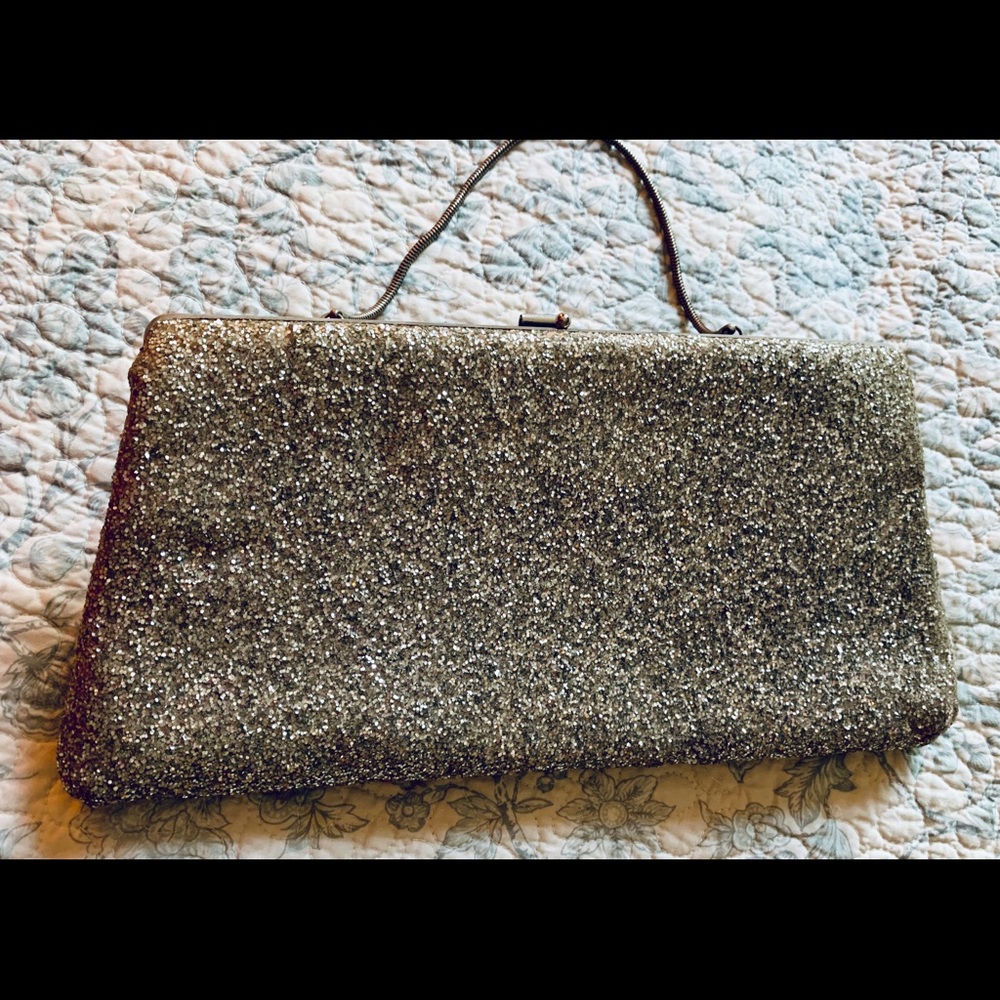 Vintage Silver Glitter Party Clutch/Purse